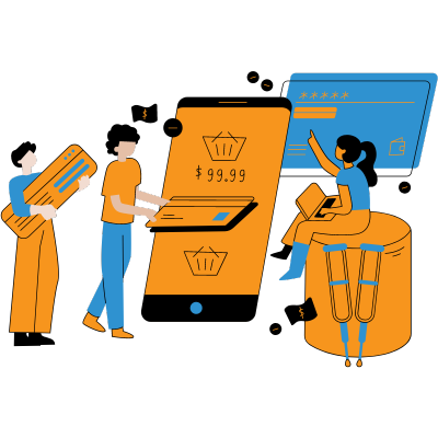 An illustration image that describes the process of setting online store-like e-commerce platform.