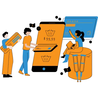 An illustration image that describes the process of setting online store-like e-commerce platform.