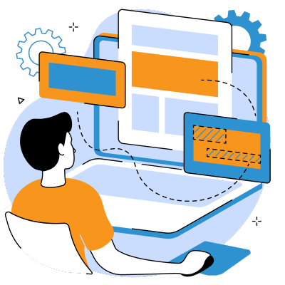 Illustration image that describes one young man correcting the structure of the website for on-page SEO.