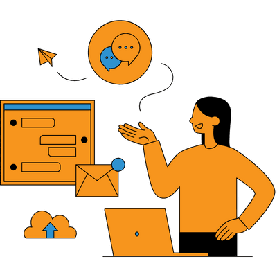 An illustration that shows one woman doing ORM activities with social media marketing services.