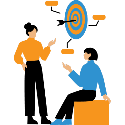 The illustration shows two young girls discussing something about to achieve their target.